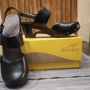 Dansko Black Mules with Adjustable Strap and Platform